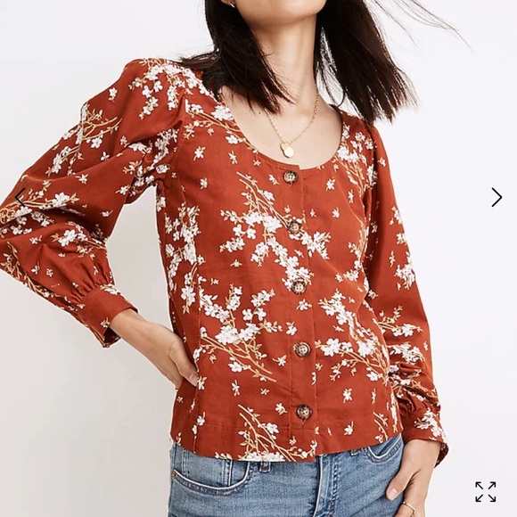 Madewell Tops - Madewell Corduroy Shirred-Sleeve Button-Front Top in Farmstand Bouquet